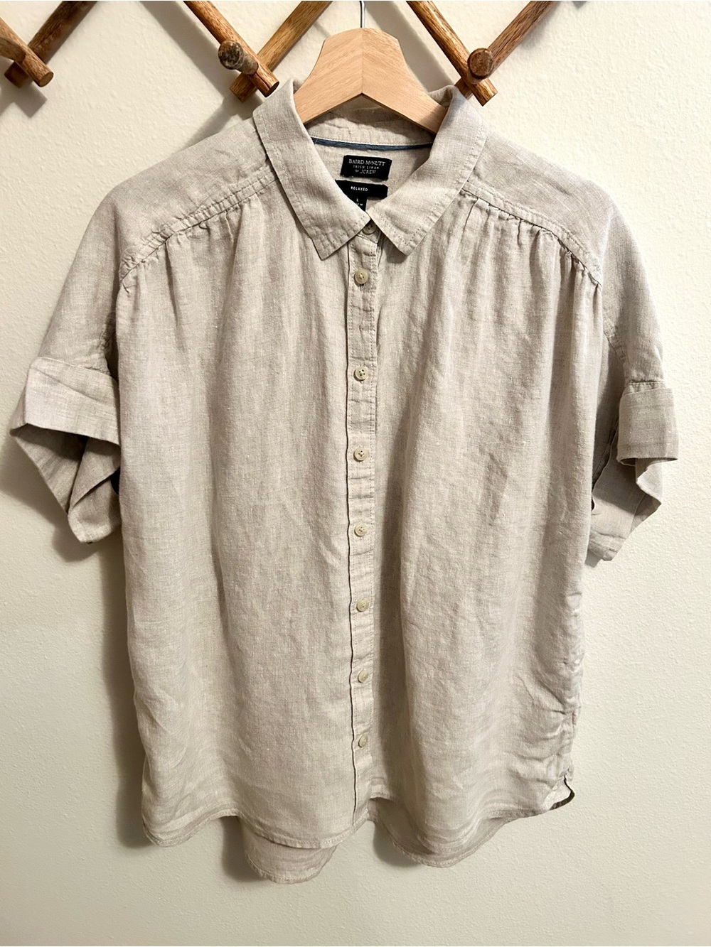 J.Crew Relaxed-fit short-sleeve Baird McNutt Irish linen shirt in flax size L - Picture 3 of 6